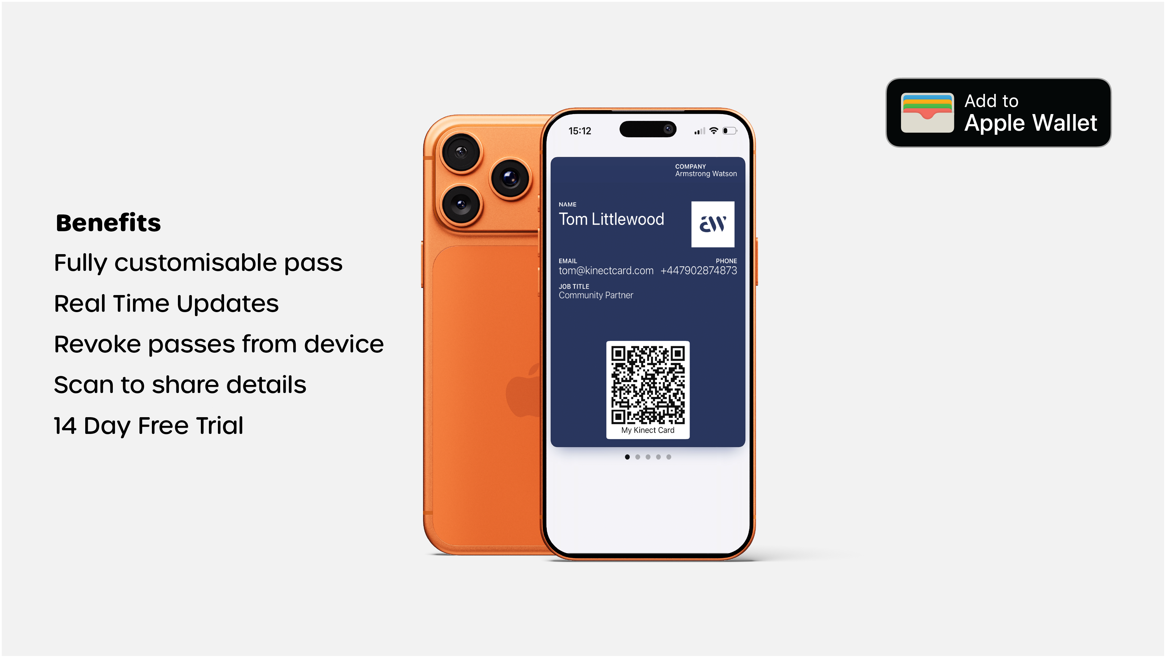 Kinect Digital business card Apple Wallet pass on iPhone
