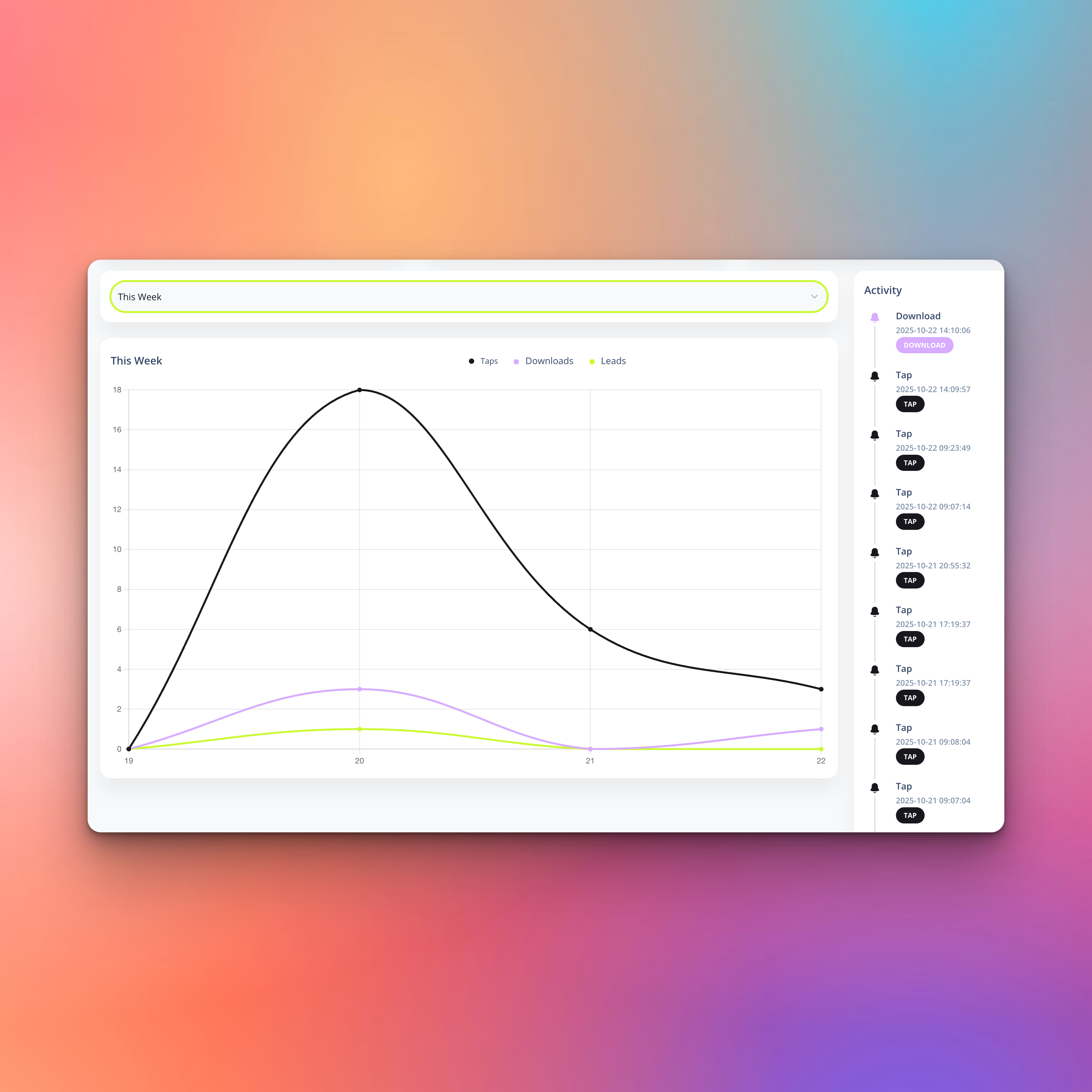 Lead, tap, download digital business card table